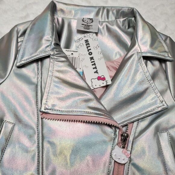 Sanrio Hello Kitty Girls Metallic Silver Moto Jacket & Pants Outfit Set Size 6 - Picture 9 of 13
